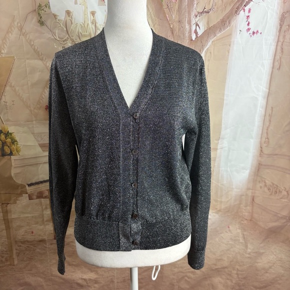 NEW Elie Tahari Silver Metallic Women's Cardigan - Picture 2 of 11